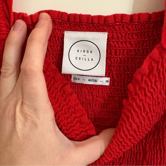 Kinga Csilla Red Smocked Puff Tie Sleeve Maxi Dress Women’s US Size 6 Holiday - Picture 4 of 11